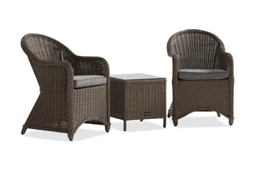 Marcus Cafésett med 2 Light Lenestoler m Pute - Grå - Hagemøbler & utemiljø - Hagegruppe - Cafemøbler & cafesett