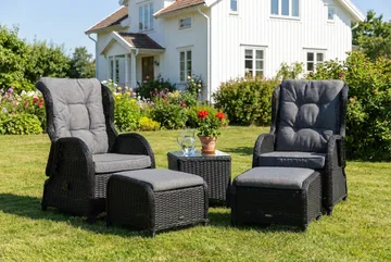 Marcus Cafésett med 2 Reclinerlenestoler m Pute - Svart - Hagemøbler & utemiljø - Hagegruppe - Cafemøbler & cafesett