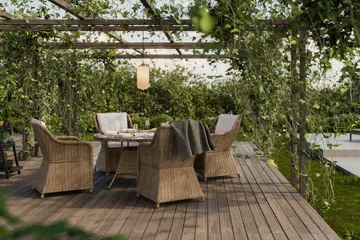 Marcus Spisegruppe 140 Rund + 4 Lenestoler m Pute - Natur - Hagemøbler & utemiljø - Hagegruppe - Spisegrupper hage