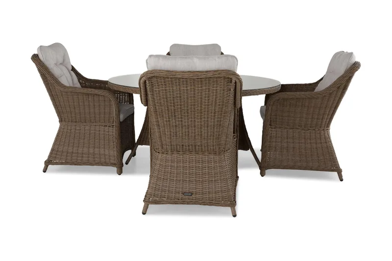 Marcus Spisegruppe 140 Rund + 4 Lenestoler m Pute - Natur - Hagemøbler & utemiljø - Hagegruppe - Spisegrupper hage