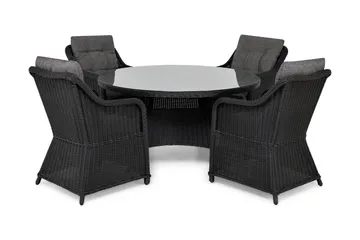 Marcus Spisegruppe 140 Rund + 4 Lenestoler m Pute - Svart - Hagemøbler & utemiljø - Hagegruppe - Spisegrupper hage