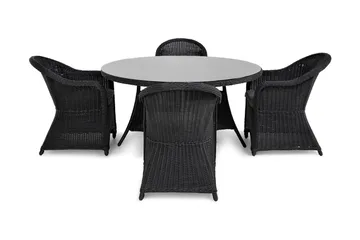 Marcus Spisegruppe 140 Rund + 4 Light Lenestoler m Pute - Svart - Hagemøbler & utemiljø - Hagegruppe - Spisegrupper hage