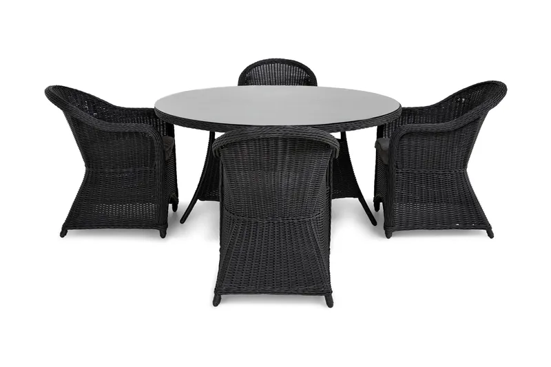 Marcus Spisegruppe 140 Rund + 4 Light Lenestoler m Pute - Svart - Hagemøbler & utemiljø - Hagegruppe - Spisegrupper hage