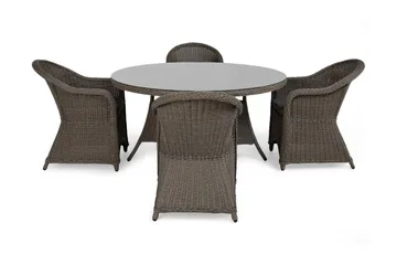 Marcus Spisegruppe 140 Rund + 4 Light Lenestoler m Pute - Grå - Hagemøbler & utemiljø - Hagegruppe - Spisegrupper hage