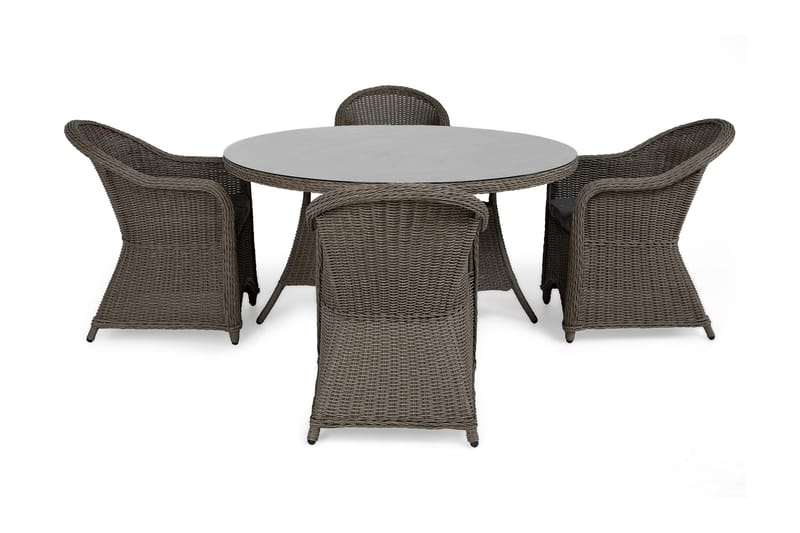 Marcus Spisegruppe 140 Rund + 4 Light Lenestoler m Pute - Grå - Hagemøbler & utemiljø - Hagegruppe - Spisegrupper hage