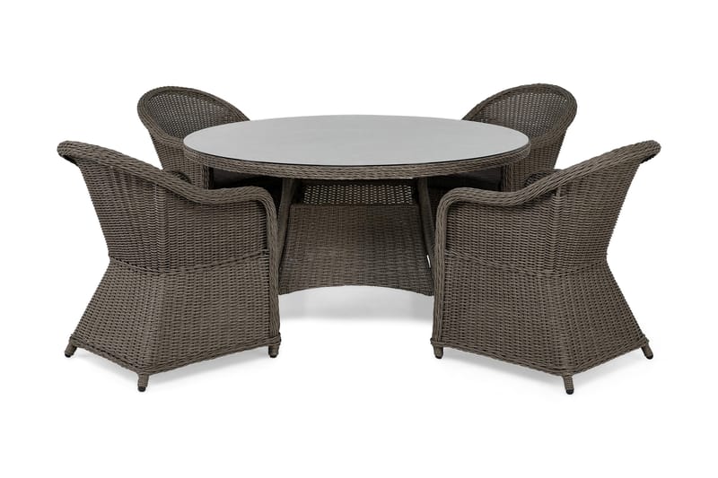 Marcus Spisegruppe 140 Rund + 4 Light Lenestoler m Pute, Grå