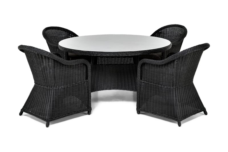 Marcus Spisegruppe 140 Rund + 4 Light Lenestoler m Pute, Svart