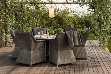 Marcus Spisegruppe 140 Rund + 6 Lenestoler m Pute - Grå - Hagemøbler & utemiljø - Hagegruppe - Spisegrupper hage