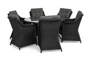 Marcus Spisegruppe 140 Rund + 6 Lenestoler m Pute - Svart - Hagemøbler & utemiljø - Hagegruppe - Spisegrupper hage