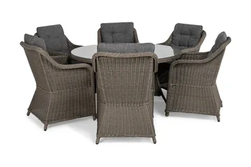 Marcus Spisegruppe 140 Rund + 6 Lenestoler m Pute - Grå - Hagemøbler & utemiljø - Hagegruppe - Spisegrupper hage