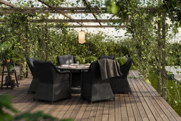 Marcus Spisegruppe 140 Rund + 6 Lenestoler m Pute - Svart - Hagemøbler & utemiljø - Hagegruppe - Spisegrupper hage