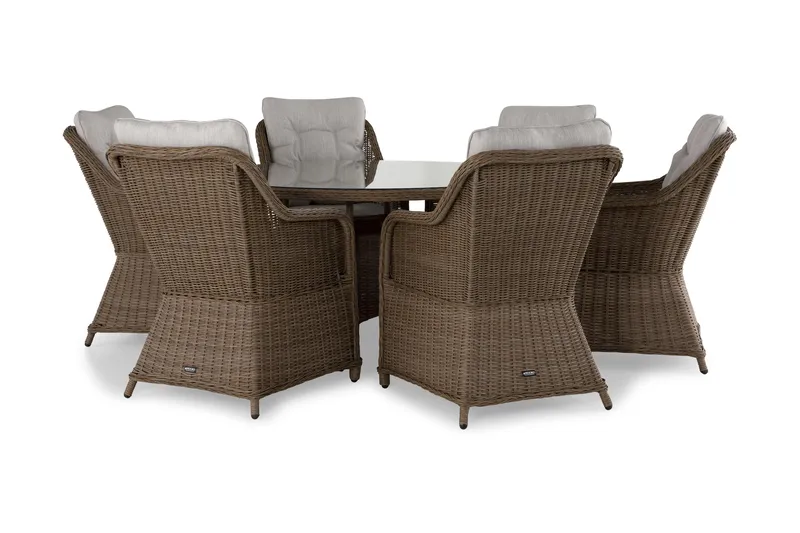 Marcus Spisegruppe 140 Rund + 6 Lenestoler m Pute, Natur