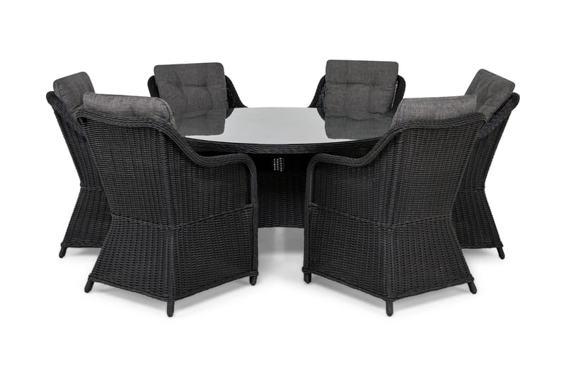 Marcus Spisegruppe 140 Rund + 6 Lenestoler m Pute, Svart