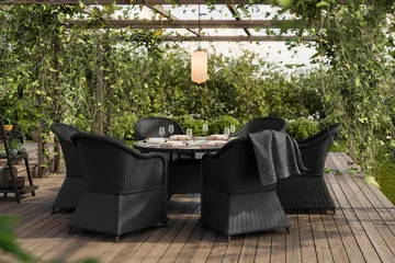 Marcus Spisegruppe 140 Rund + 6 Light Lenestoler m Pute - Svart - Hagemøbler & utemiljø - Hagegruppe - Spisegrupper hage
