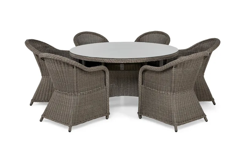 Marcus Spisegruppe 140 Rund + 6 Light Lenestoler m Pute, Grå