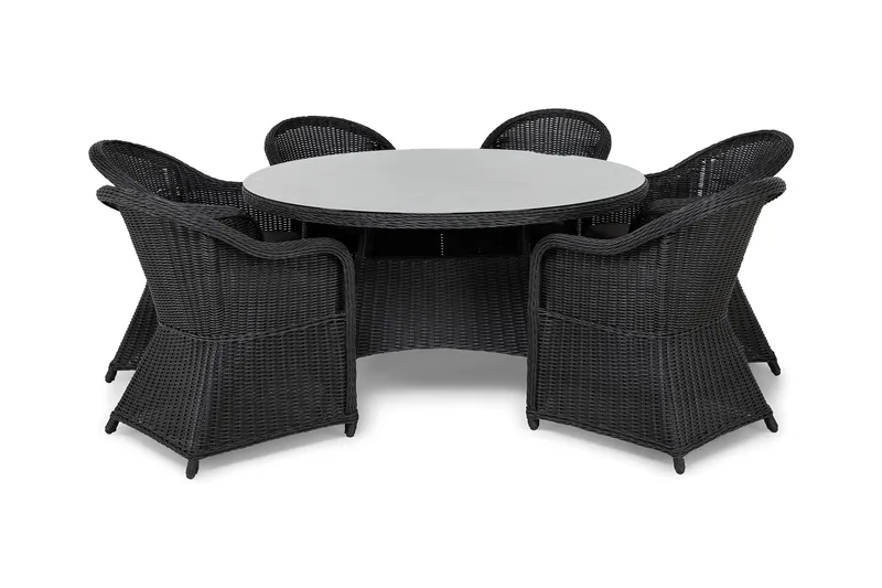 Marcus Spisegruppe 140 Rund + 6 Light Lenestoler m Pute, Svart