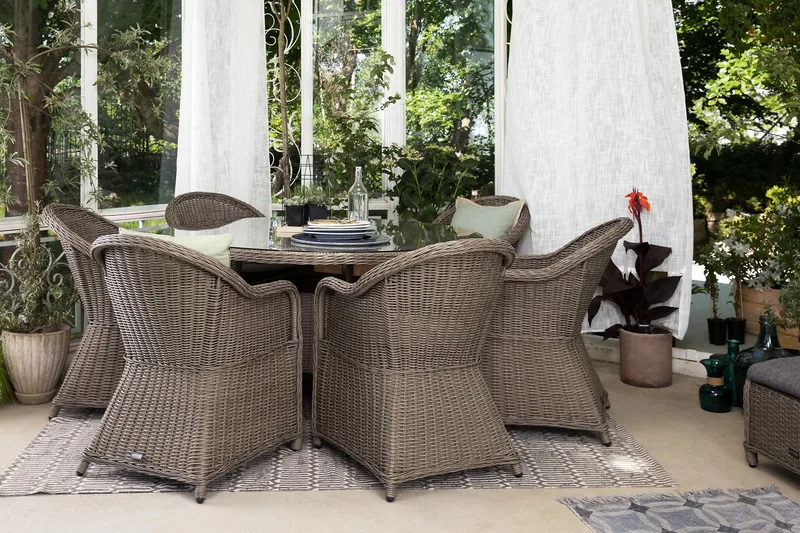 Marcus Spisegruppe 140 Rund + 6 Light Lenestoler m Pute - Grå - Hagemøbler & utemiljø - Hagegruppe - Spisegrupper hage