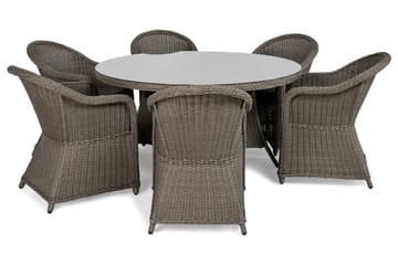 Marcus Spisegruppe 140 Rund + 6 Light Lenestoler m Pute - Grå - Hagemøbler & utemiljø - Hagegruppe - Spisegrupper hage
