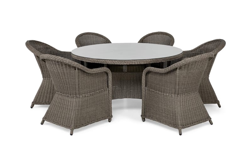 Marcus Spisegruppe 140 Rund + 6 Light Lenestoler m Pute, Grå