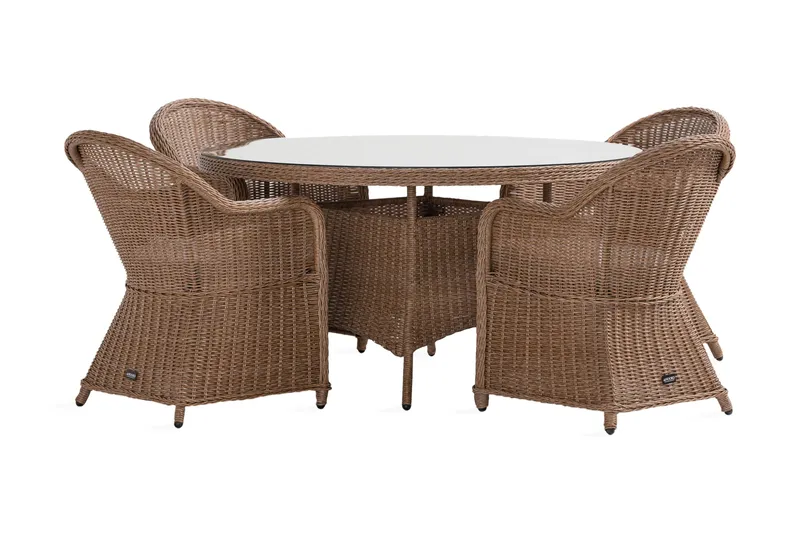 Marcus Spisegruppe 140 Rund + 4 Light Lenestoler m Pute - Natur - Hagemøbler & utemiljø - Hagegruppe - Spisegrupper hage