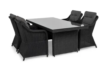 Marcus Spisegruppe 200 + 4 Lenestoler m Pute - Svart - Hagemøbler & utemiljø - Hagegruppe - Spisegrupper hage