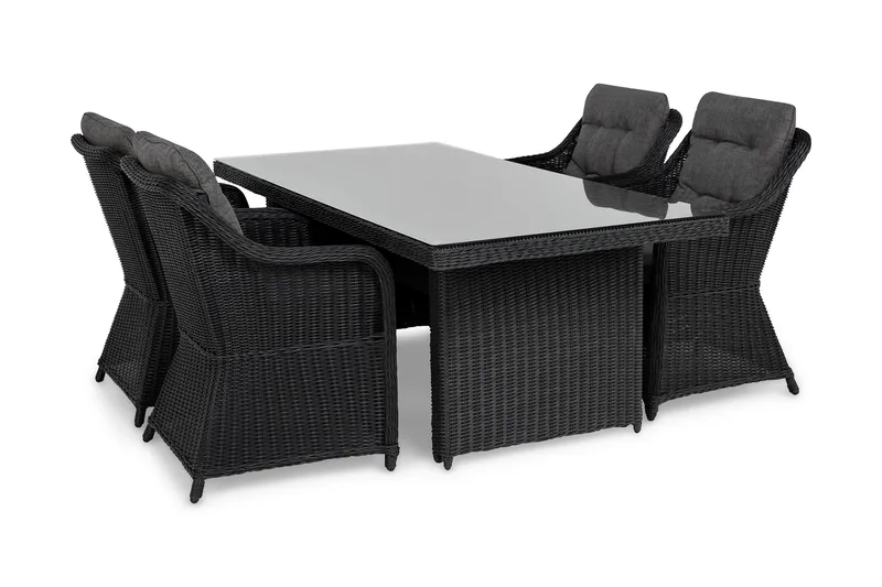 Marcus Spisegruppe 200 + 4 Lenestoler m Pute - Svart - Hagemøbler & utemiljø - Hagegruppe - Spisegrupper hage