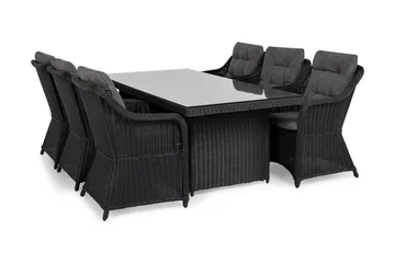 Marcus Spisegruppe 200 + 6 Lenestoler m Pute - Svart - Hagemøbler & utemiljø - Hagegruppe - Spisegrupper hage
