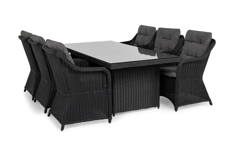 Marcus Spisegruppe 200 + 6 Lenestoler m Pute - Svart - Hagemøbler & utemiljø - Hagegruppe - Spisegrupper hage