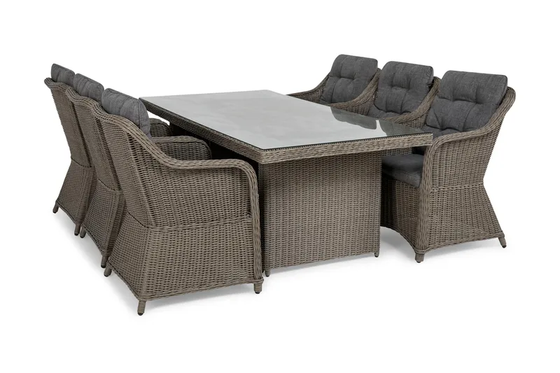 Marcus Spisegruppe 200 + 6 Lenetoler m Pute - Grå - Hagemøbler & utemiljø - Hagegruppe - Spisegrupper hage