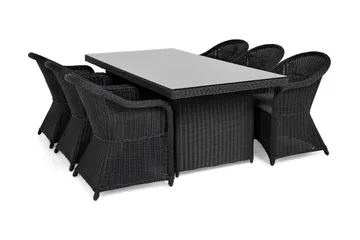 Marcus Spisegruppe 200 + 6 Light Lenestoler m Pute - Svart - Hagemøbler & utemiljø - Hagegruppe - Spisegrupper hage