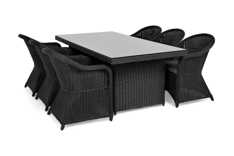 Marcus Spisegruppe 200 + 6 Light Lenestoler m Pute - Svart - Hagemøbler & utemiljø - Hagegruppe - Spisegrupper hage
