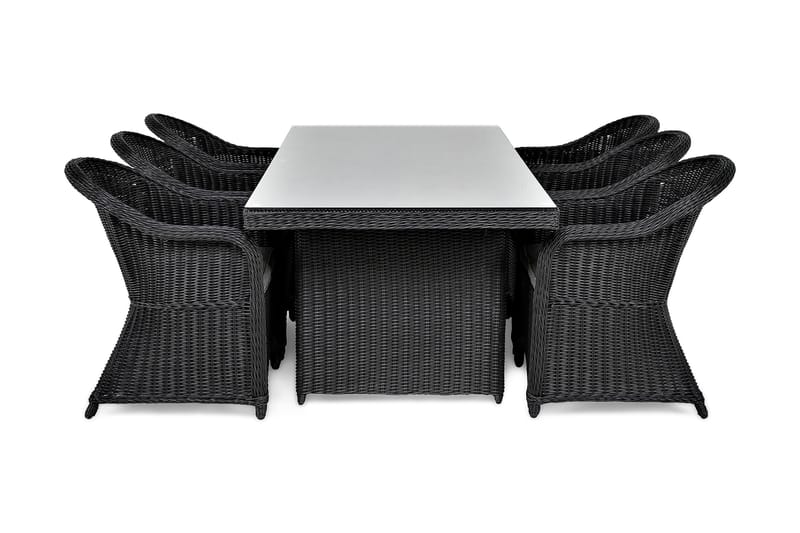 Marcus Spisegruppe 200 + 6 Light Lenestoler m Pute, Svart