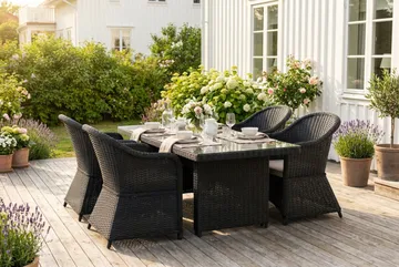 Marcus utendørs spisegruppe 160x90 cm med 4 Marcus Light utefåtöljer - Svart - Hagemøbler & utemiljø - Hagegruppe - Spisegrupper hage
