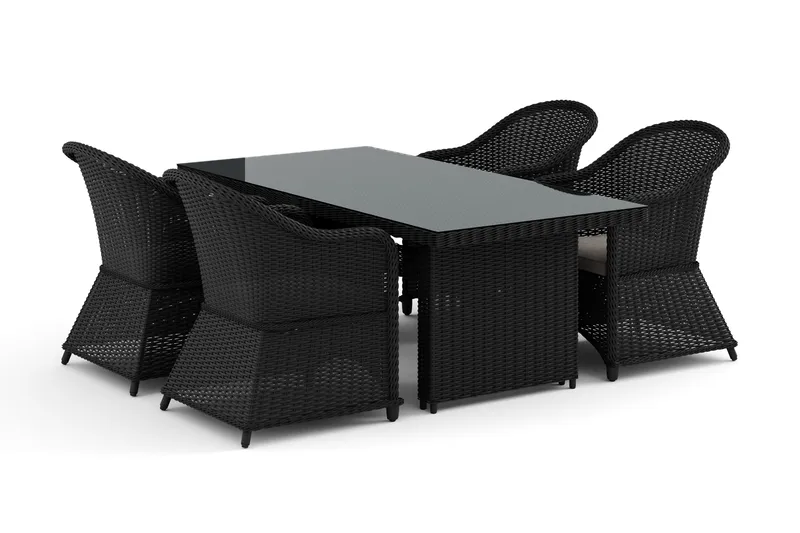 Marcus utendørs spisegruppe 160x90 cm med 4 Marcus Light utefåtöljer, Svart