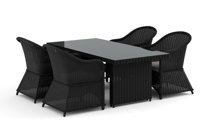 Marcus utendørs spisegruppe 160x90 cm med 4 Marcus Light utefåtöljer, Svart