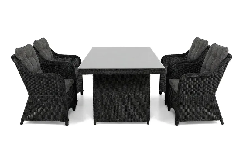 Marcus utendørs spisegruppe 160x90 cm med 4 Marcus utendørs lenestoler, Svart