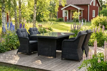 Marcus utendørs spisegruppe 160x90 cm med 4 Marcus utendørs lenestoler - Svart - Hagemøbler & utemiljø - Hagegruppe - Spisegrupper hage