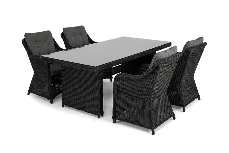 Marcus utendørs spisegruppe 160x90 cm med 4 Marcus utendørs lenestoler - Svart - Hagemøbler & utemiljø - Hagegruppe - Spisegrupper hage