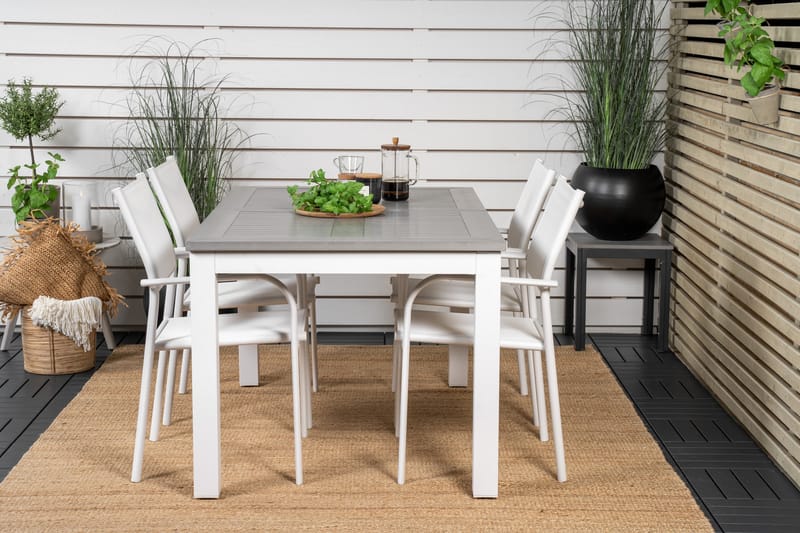 Matgruppe Albany 150-210 cm Rektangulær med 4 Santorini Stoler - Grå - Hagemøbler & utemiljø - Hagegruppe - Spisegrupper hage