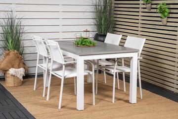 Matgruppe Albany 150-210 cm Rektangulær med 4 Santorini Stoler - Grå - Hagemøbler & utemiljø - Hagegruppe - Spisegrupper hage
