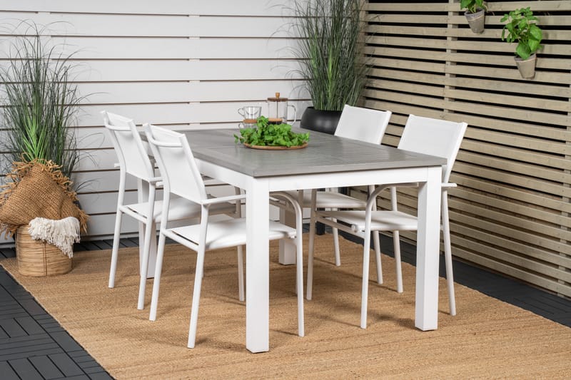 Matgruppe Albany 150-210 cm Rektangulær med 4 Santorini Stoler - Grå - Hagemøbler & utemiljø - Hagegruppe - Spisegrupper hage