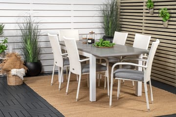 Matgruppe Albany 150-210 cm Rektangulær med 6 Anna Stoler - Grå - Hagemøbler & utemiljø - Hagegruppe - Spisegrupper hage