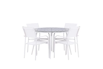 Matgruppe Break 120 cm Rund med 4 Santorini Stoler - Grå - Hagemøbler & utemiljø - Hagegruppe - Spisegrupper hage