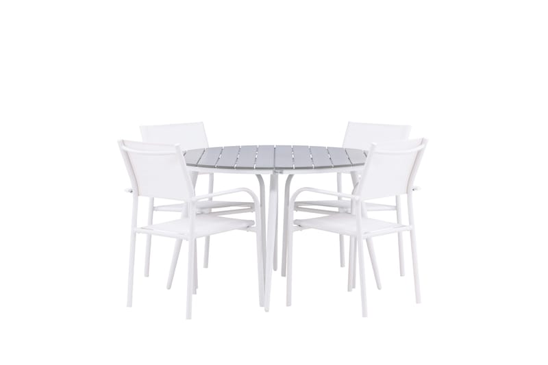 Matgruppe Break 120 cm Rund med 4 Santorini Stoler - Grå - Hagemøbler & utemiljø - Hagegruppe - Spisegrupper hage