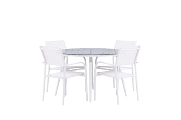 Matgruppe Break 120 cm Rund med 4 Santorini Stoler - Grå - Hagemøbler & utemiljø - Hagegruppe - Spisegrupper hage