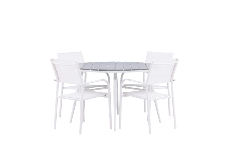 Matgruppe Break 120 cm Rund med 4 Santorini Stoler - Grå - Hagemøbler & utemiljø - Hagegruppe - Spisegrupper hage