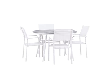 Matgruppe Break 120 cm Rund med 4 Santorini Stoler - Grå - Hagemøbler & utemiljø - Hagegruppe - Spisegrupper hage