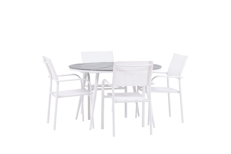 Matgruppe Break 120 cm Rund med 4 Santorini Stoler - Grå - Hagemøbler & utemiljø - Hagegruppe - Spisegrupper hage