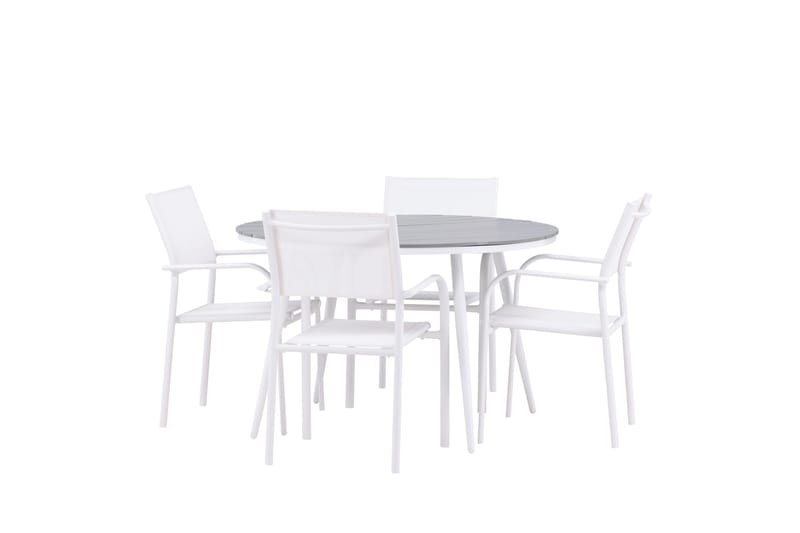 Matgruppe Break 120 cm Rund med 4 Santorini Stoler - Grå - Hagemøbler & utemiljø - Hagegruppe - Spisegrupper hage