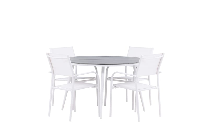 Matgruppe Break 120 cm Rund med 4 Santorini Stoler - Grå - Hagemøbler & utemiljø - Hagegruppe - Spisegrupper hage